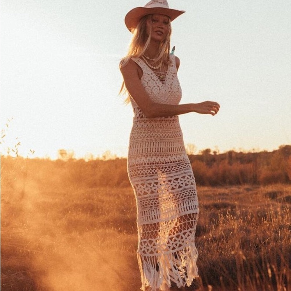 NWT Zara Crochet White Fringe Cover Up Maxi Slip Dress Large​​​​ - Picture 12 of 12